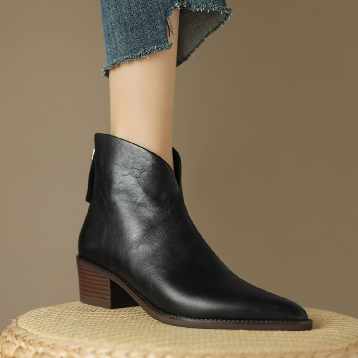 Stiefeletten Damen mit Blockabsatz und Reißverschluss in Lederoptik