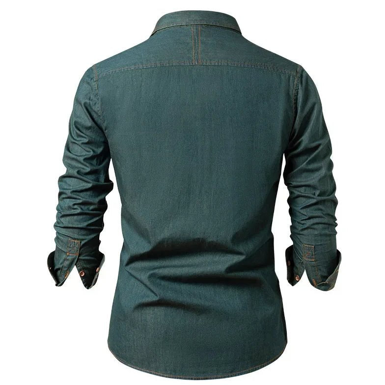 Bayer Modehaus - Herren Langarmhemd mit Kentkragen und Brusttasche, Denim-Optik - Produktbild 3