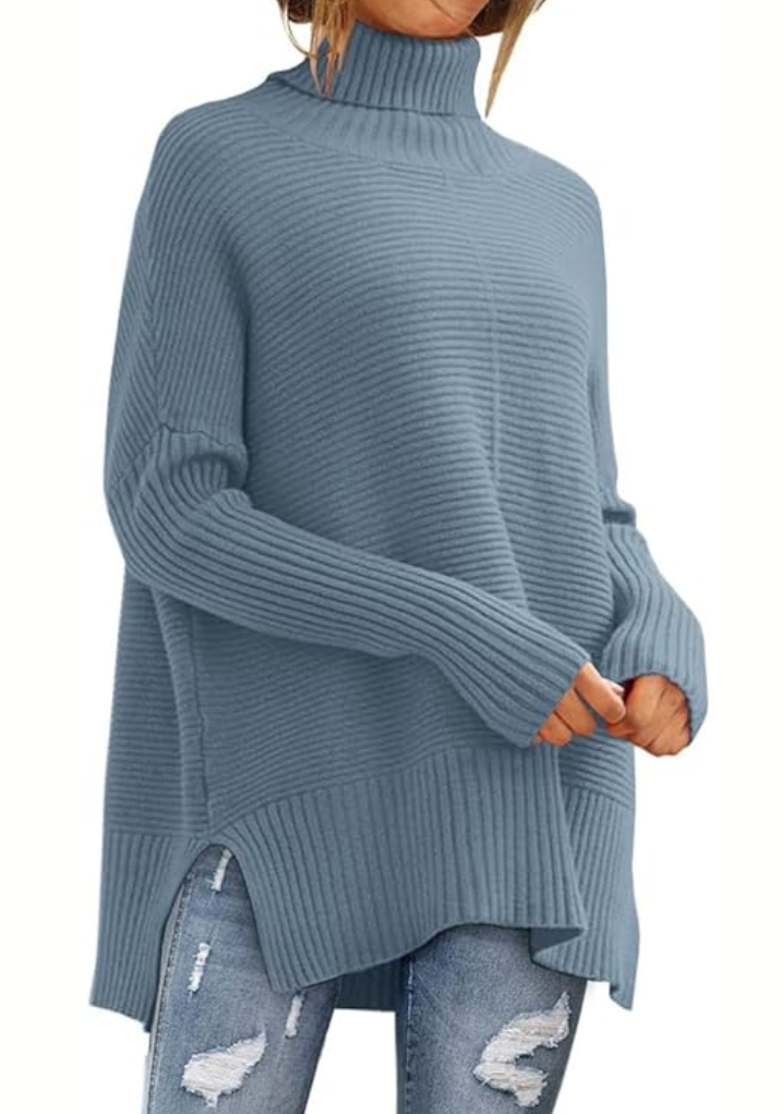 Bayer Modehaus - Damen Rollkragenpullover in Rippstrick mit Seitenschlitzen in Indigo