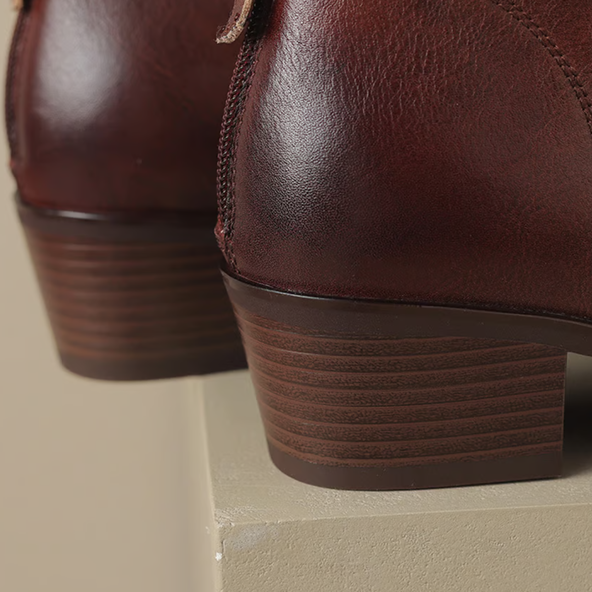 Stiefeletten Damen mit Blockabsatz und Reißverschluss in Lederoptik