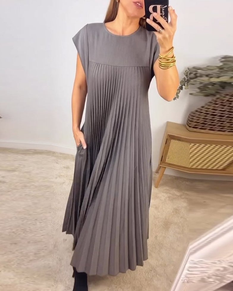 Bayer Modehaus - Damen Plisseekleid mit Rundhals, Maxi-Länge, kurze Ärmel - Produktbild 10