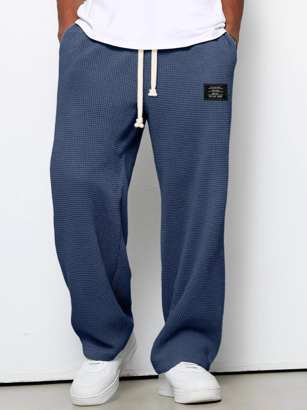 Bayer Modehaus - Herren Wide-Leg-Hose mit Kordelzug, Waffelstruktur in Blau