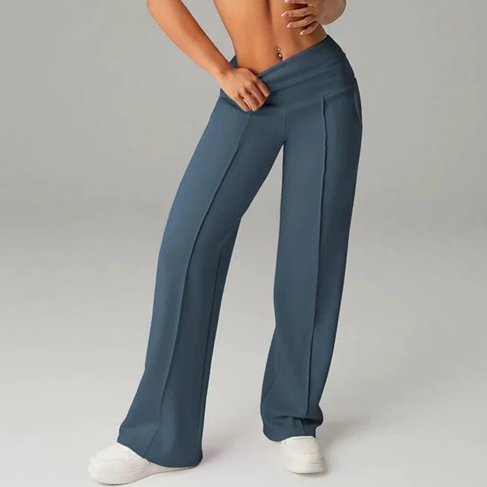 Bayer Modehaus - Damen Weite Hose mit überkreuztem Bund und Bügelfalten in Blau