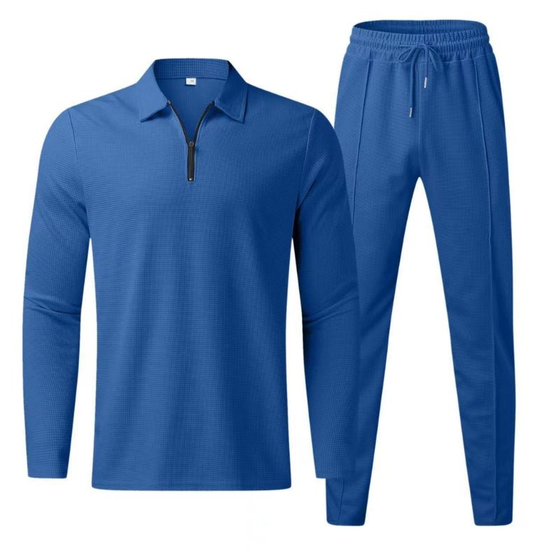 Strick Pullover Herren Polo Set 2-teilig Waffelstrick Jogger Hose
