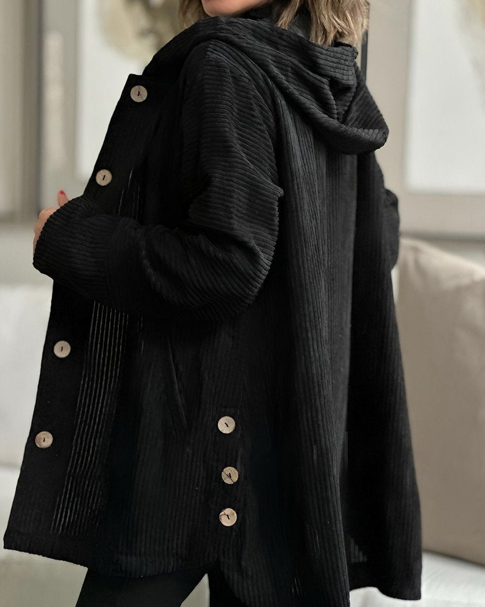 Bayer Modehaus - Damen Lange Cordjacke mit Kapuze und Knopfleiste - Produktbild 4