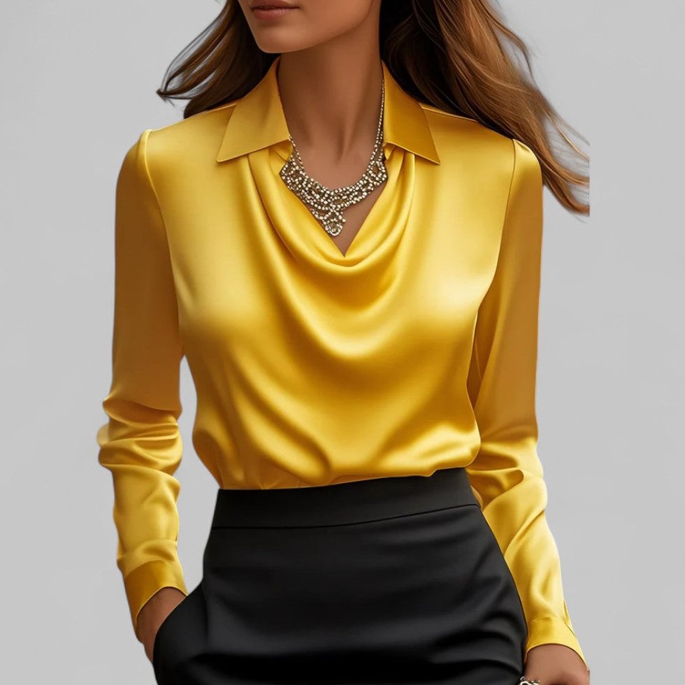 Bluse Damen Satin mit Wasserfallausschnitt und Manschetten