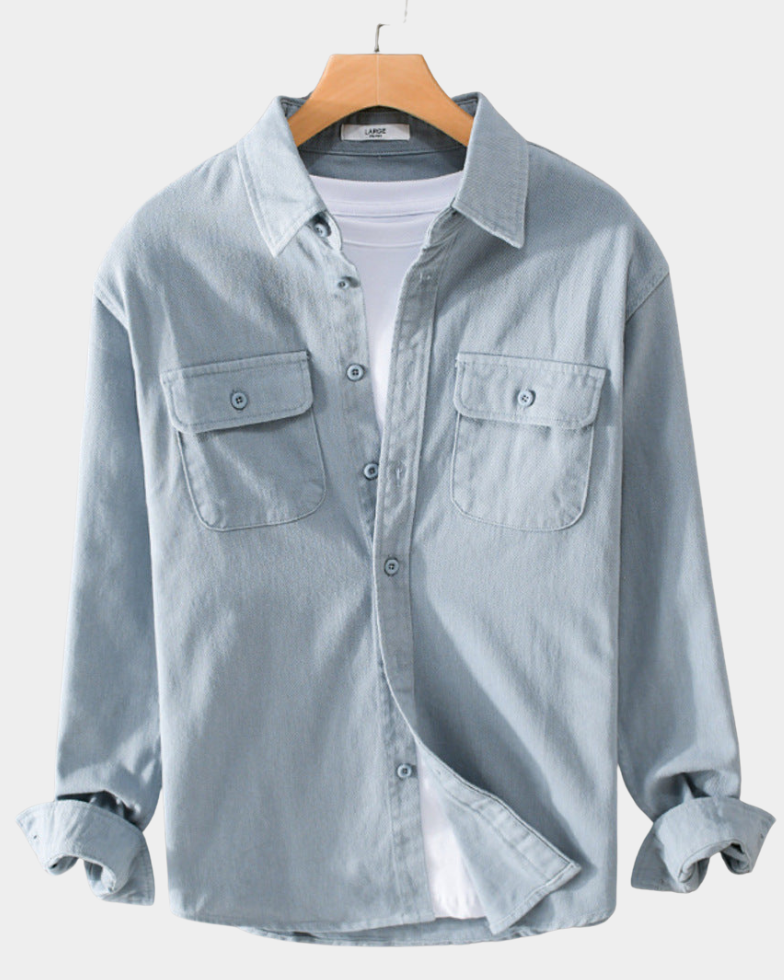 Bayer Modehaus - Herren Overshirt mit Pattentaschen und Knopfleiste, Langarm in Hellblau
