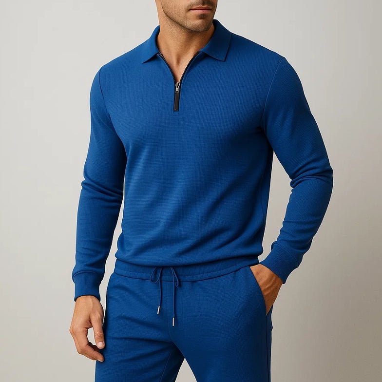 Strick Pullover Herren Polo Set 2-teilig Waffelstrick Jogger Hose