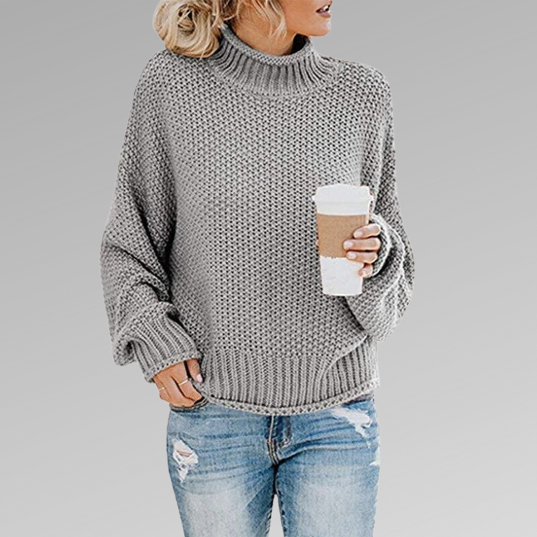 Bayer Modehaus - Damen Grobstrickpullover mit Rollkragen und weiten Ärmeln in Grau