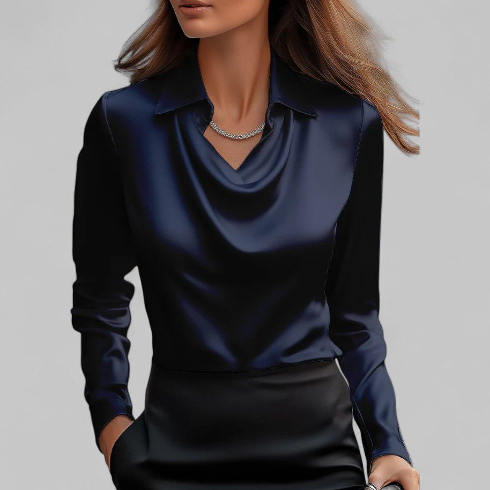 Bluse Damen Satin mit Wasserfallausschnitt und Manschetten