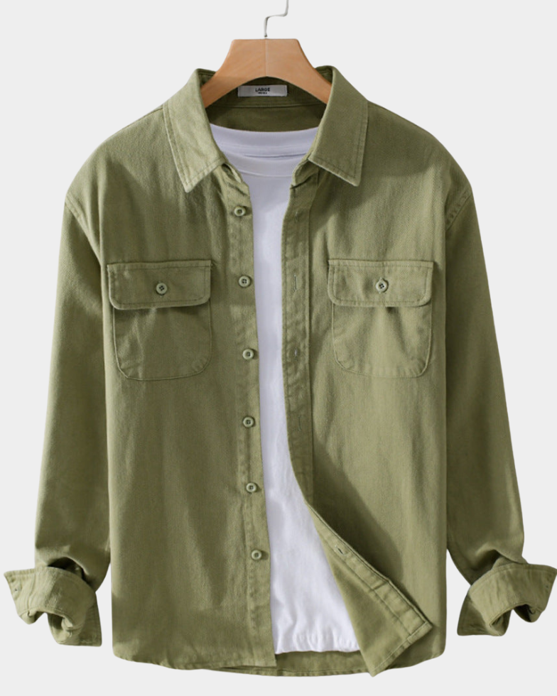 Bayer Modehaus - Herren Overshirt mit Pattentaschen und Knopfleiste, Langarm in Grün