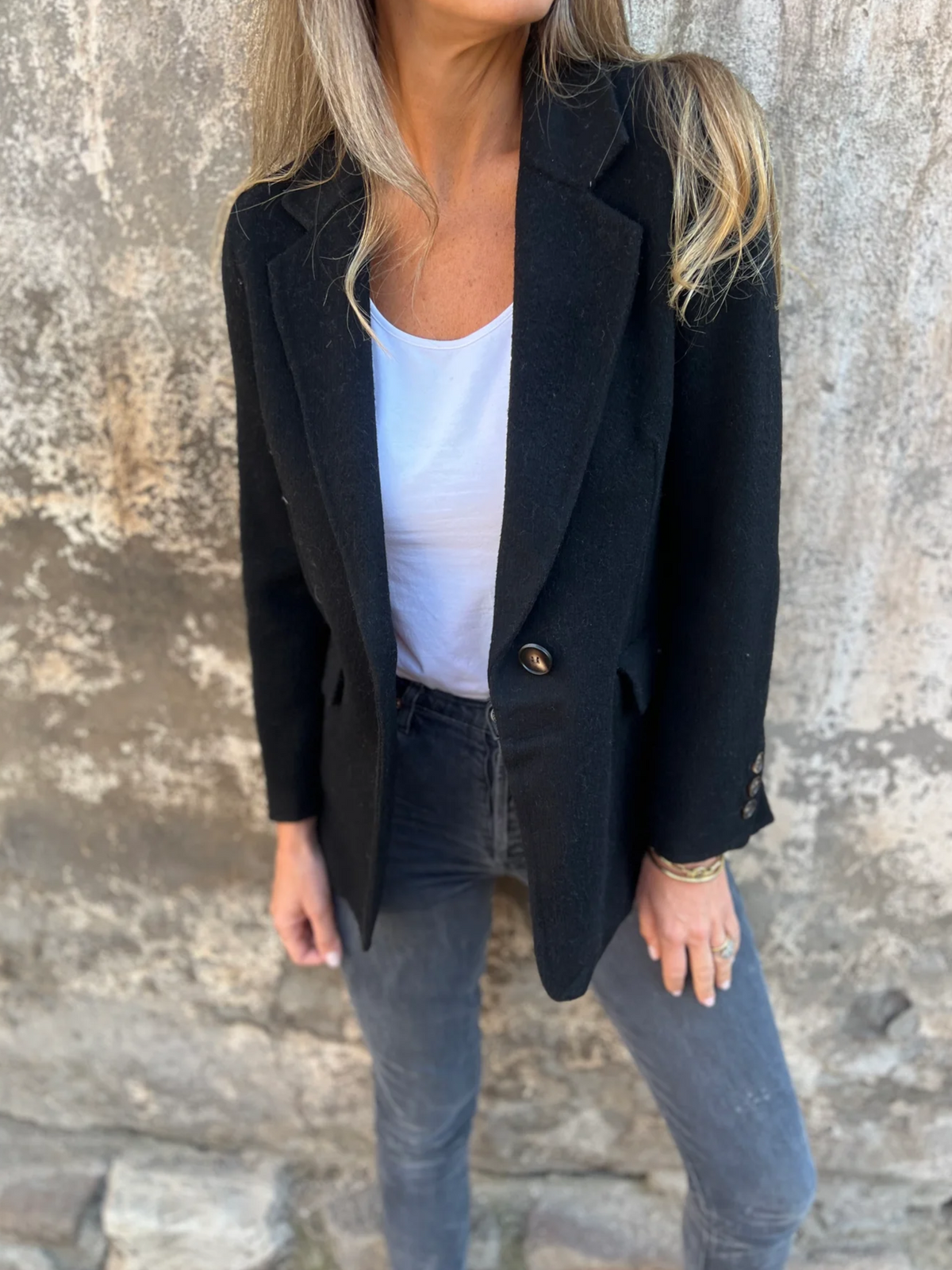 Bayer Modehaus - Damen Blazer mit Reverskragen, einreihig, hüftlang in Schwarz