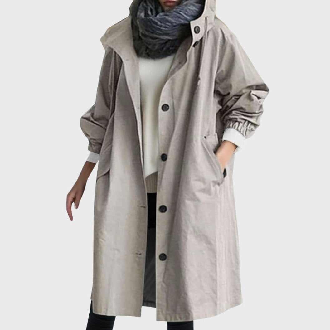 Bayer Modehaus - Damen Oversized Mantel mit Kapuze, langer Übergangsmantel in Grau