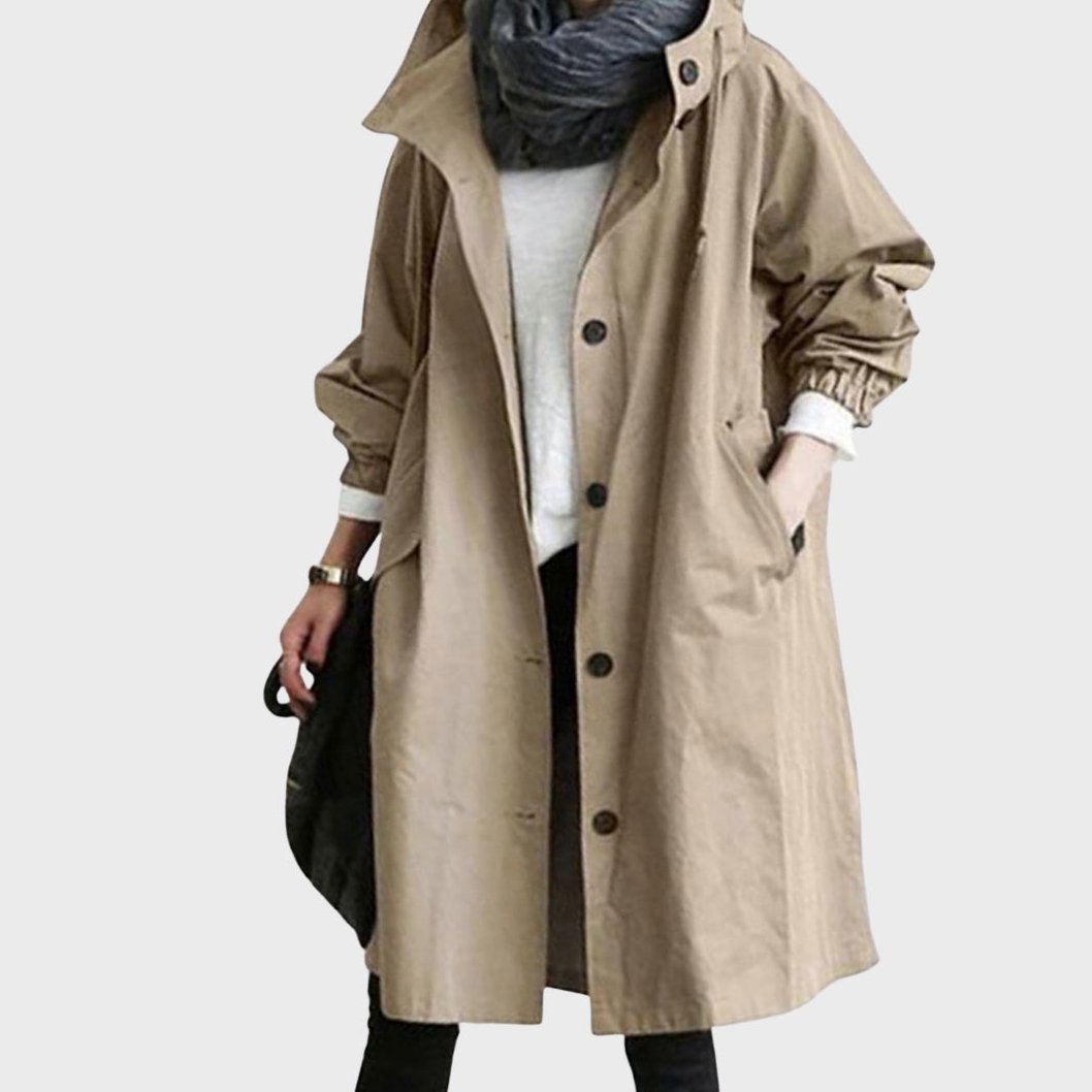 Bayer Modehaus - Damen Oversized Mantel mit Kapuze, langer Übergangsmantel in Khaki