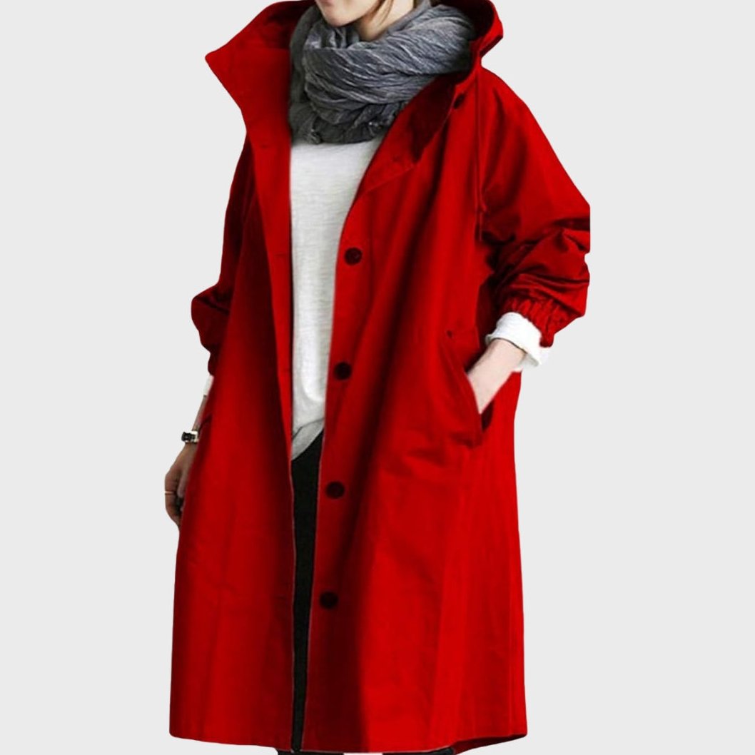 Bayer Modehaus - Damen Oversized Mantel mit Kapuze, langer Übergangsmantel in Rot