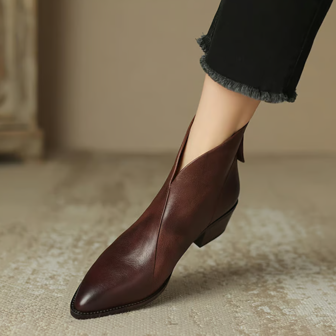 Stiefeletten Damen mit Blockabsatz und Reißverschluss in Lederoptik