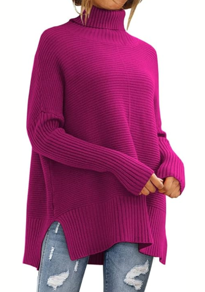 Bayer Modehaus - Damen Rollkragenpullover in Rippstrick mit Seitenschlitzen in Rosa
