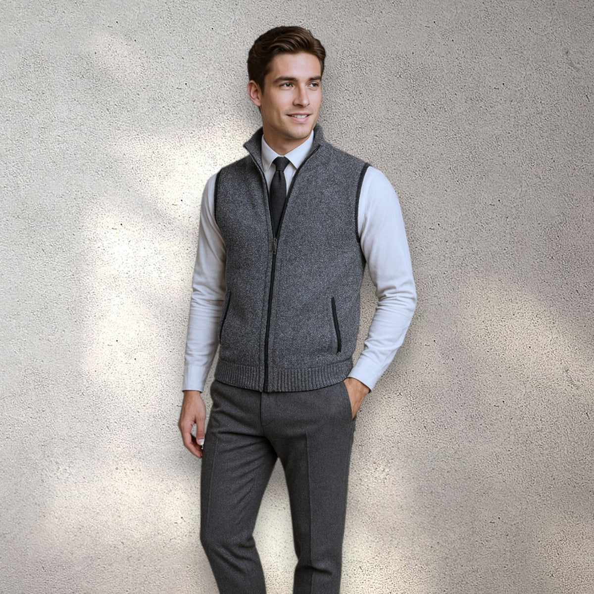 Bayer Modehaus - Herren Strickweste mit Stehkragen und Reißverschluss, Melange - Produktbild 6