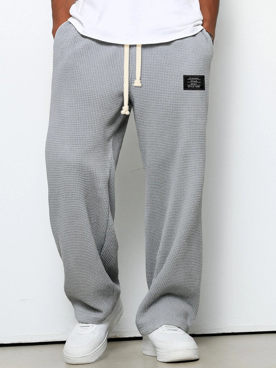 Bayer Modehaus - Herren Wide-Leg-Hose mit Kordelzug, Waffelstruktur in Grau