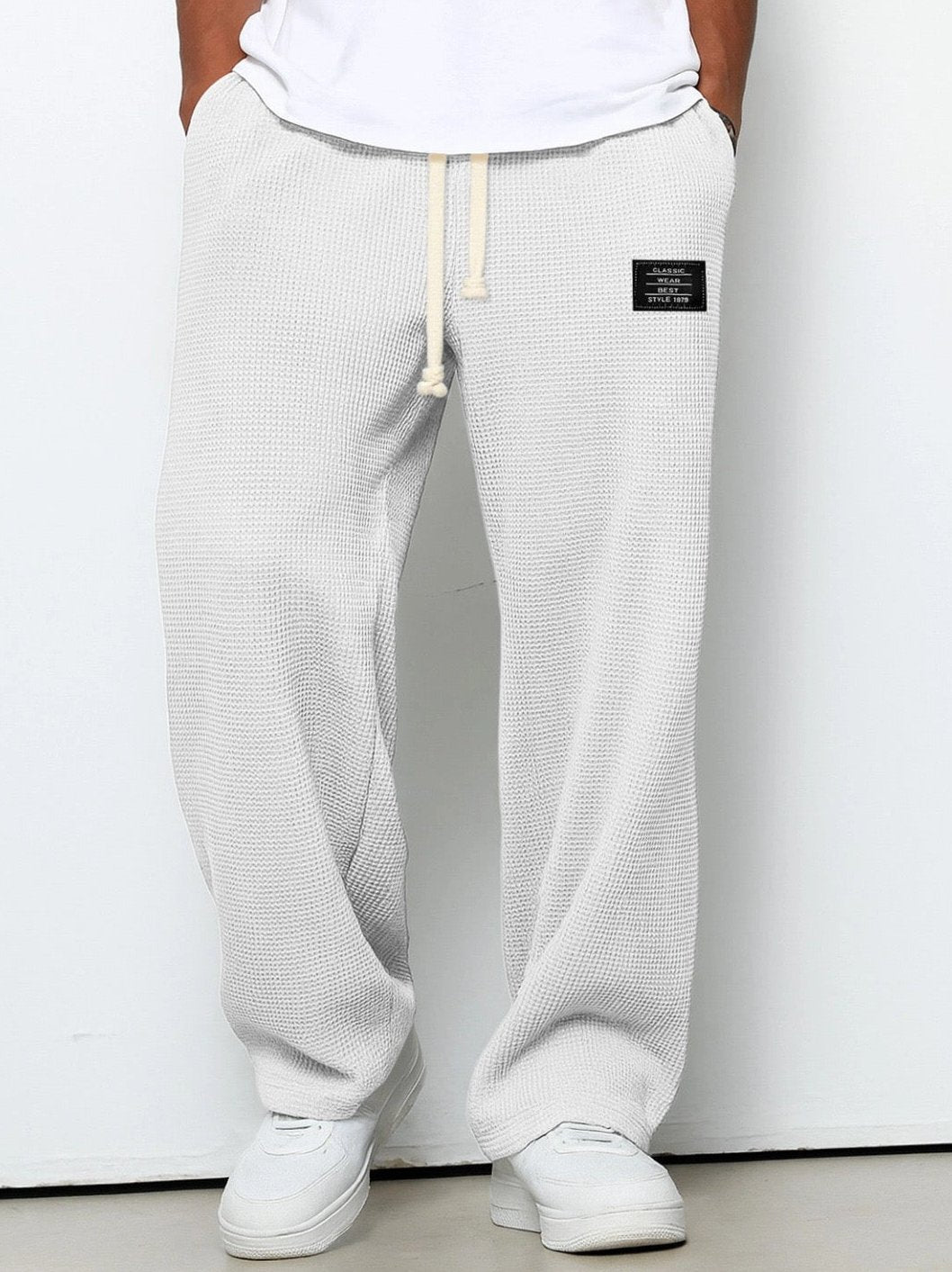 Bayer Modehaus - Herren Wide-Leg-Hose mit Kordelzug, Waffelstruktur in Weiß