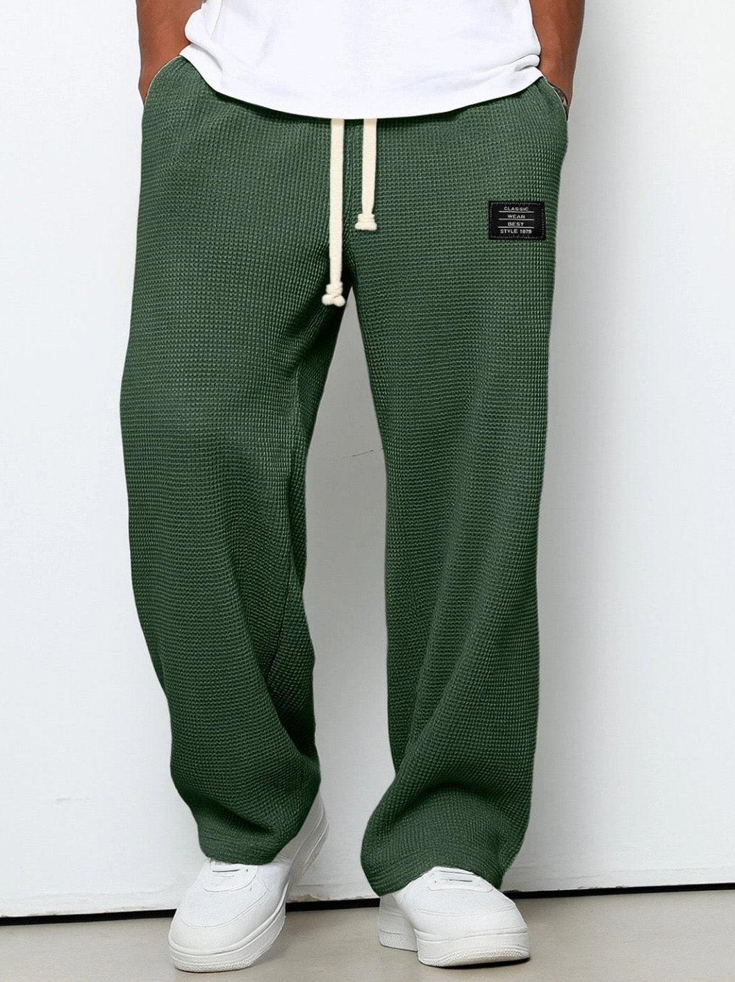Bayer Modehaus - Herren Wide-Leg-Hose mit Kordelzug, Waffelstruktur in Grün