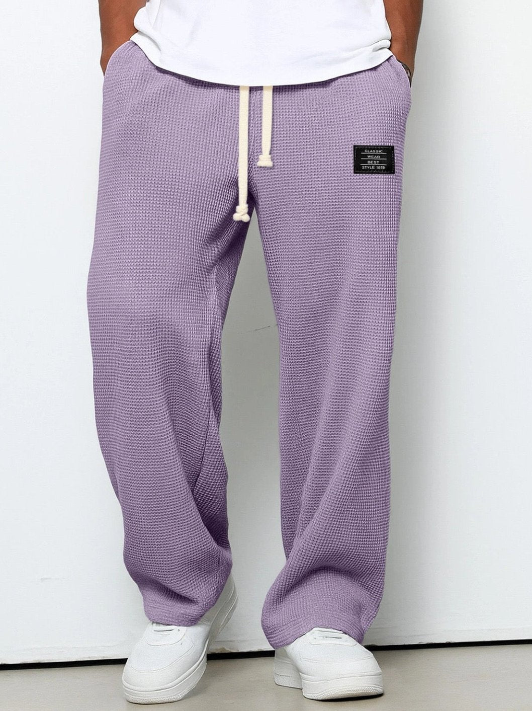 Bayer Modehaus - Herren Wide-Leg-Hose mit Kordelzug, Waffelstruktur in Violett