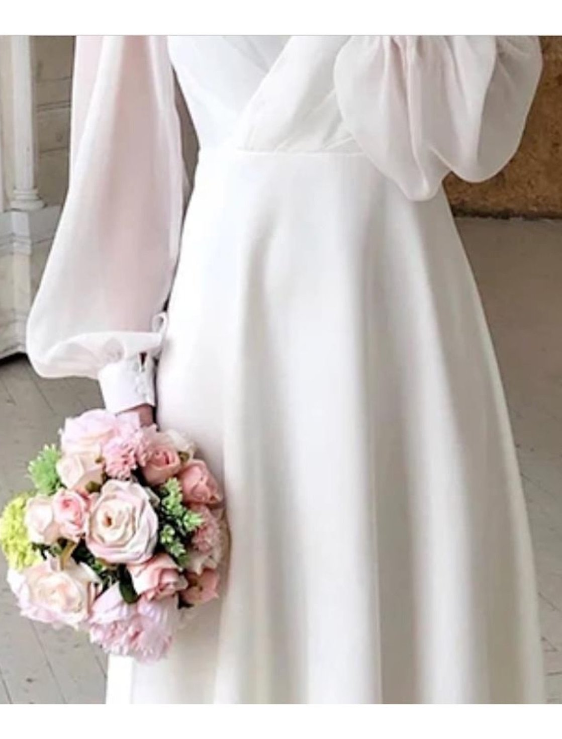 Festliches Kleid Damen, Wickeloptik, Ballonärmeln, Chiffonoptik