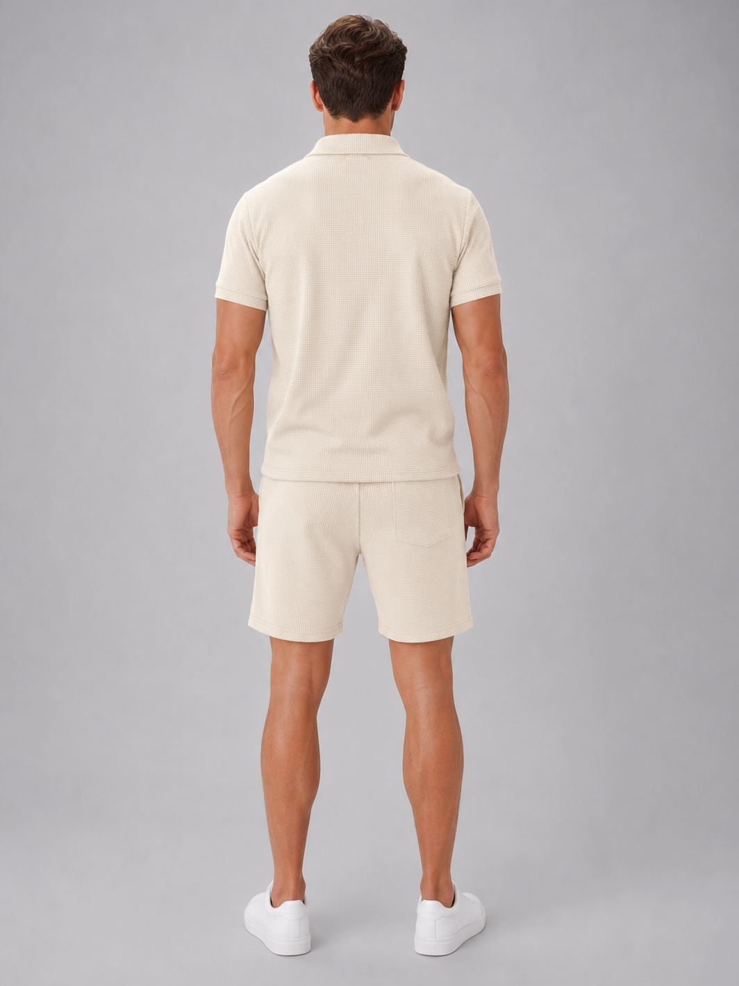 Poloshirt Herren Zweiteiler mit Zip und Shorts in Waffelstruktur