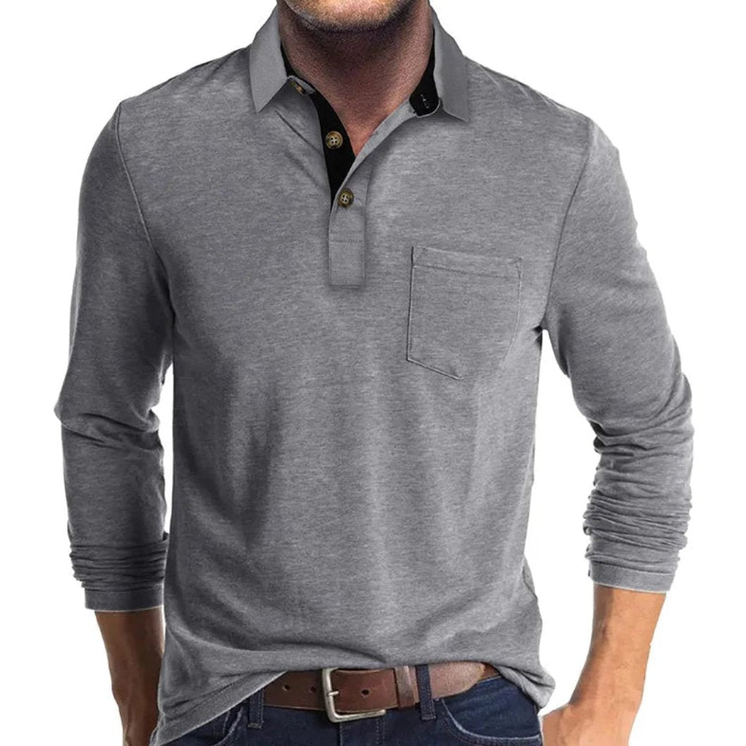 Bayer Modehaus - Herren Langarm-Poloshirt mit Polokragen und Brusttasche in Hellgrau