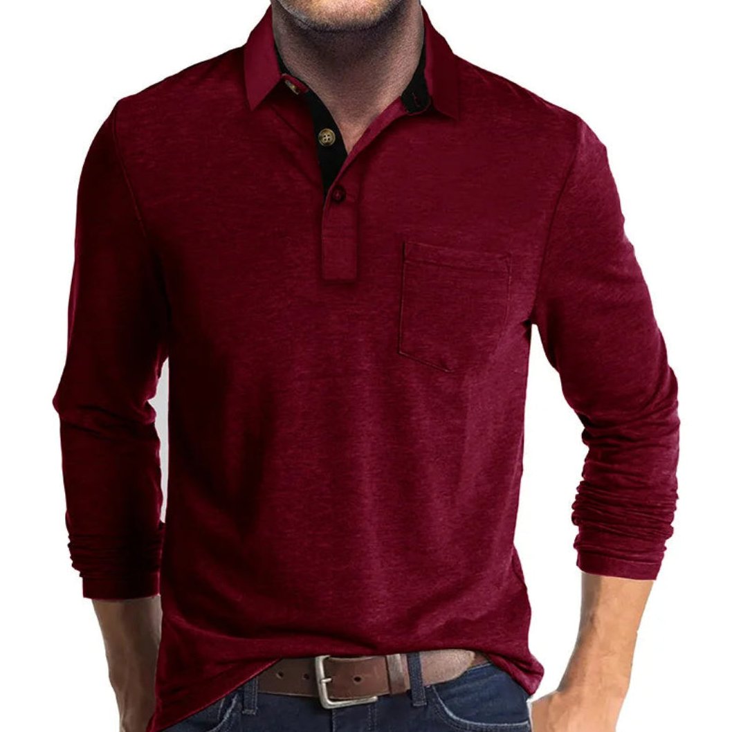 Bayer Modehaus - Herren Langarm-Poloshirt mit Polokragen und Brusttasche in Burgund