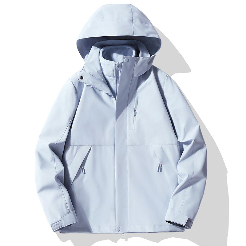3-in-1-Outdoorjacke Damen mit Kapuze in Hellblau