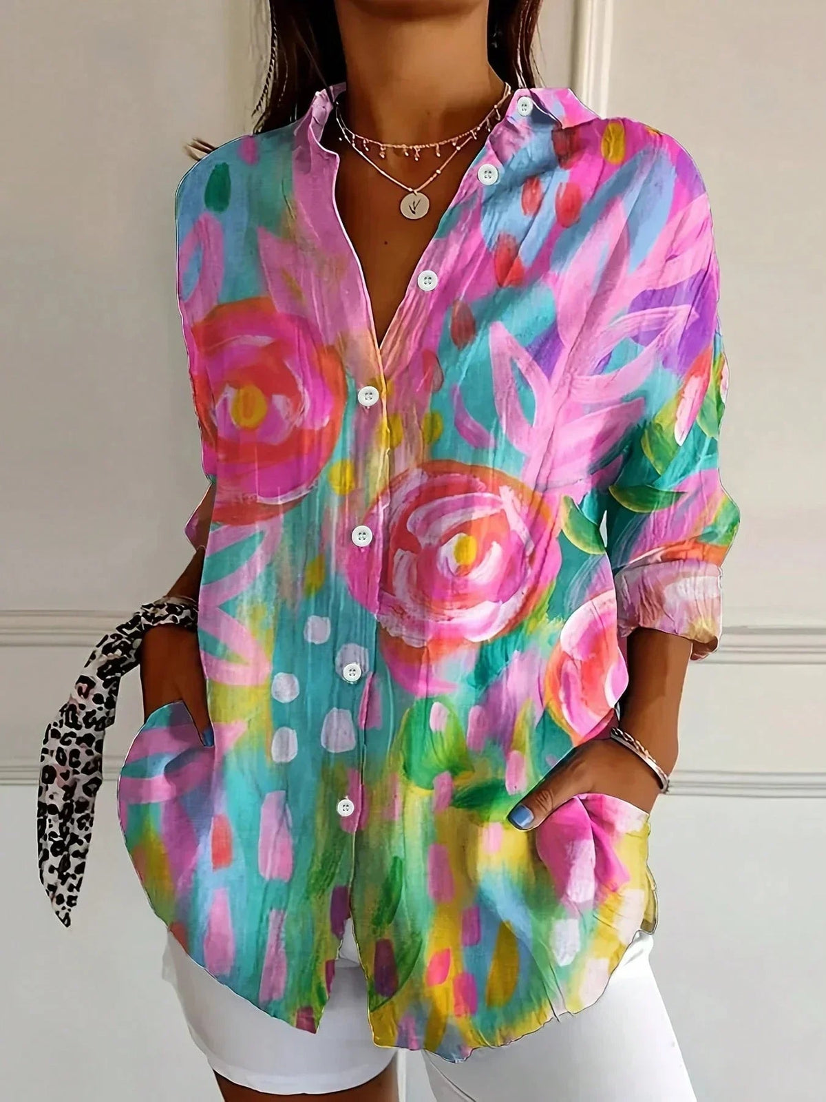 Bluse mit farbenfrohem Muster und bequemem Schnitt für Damen