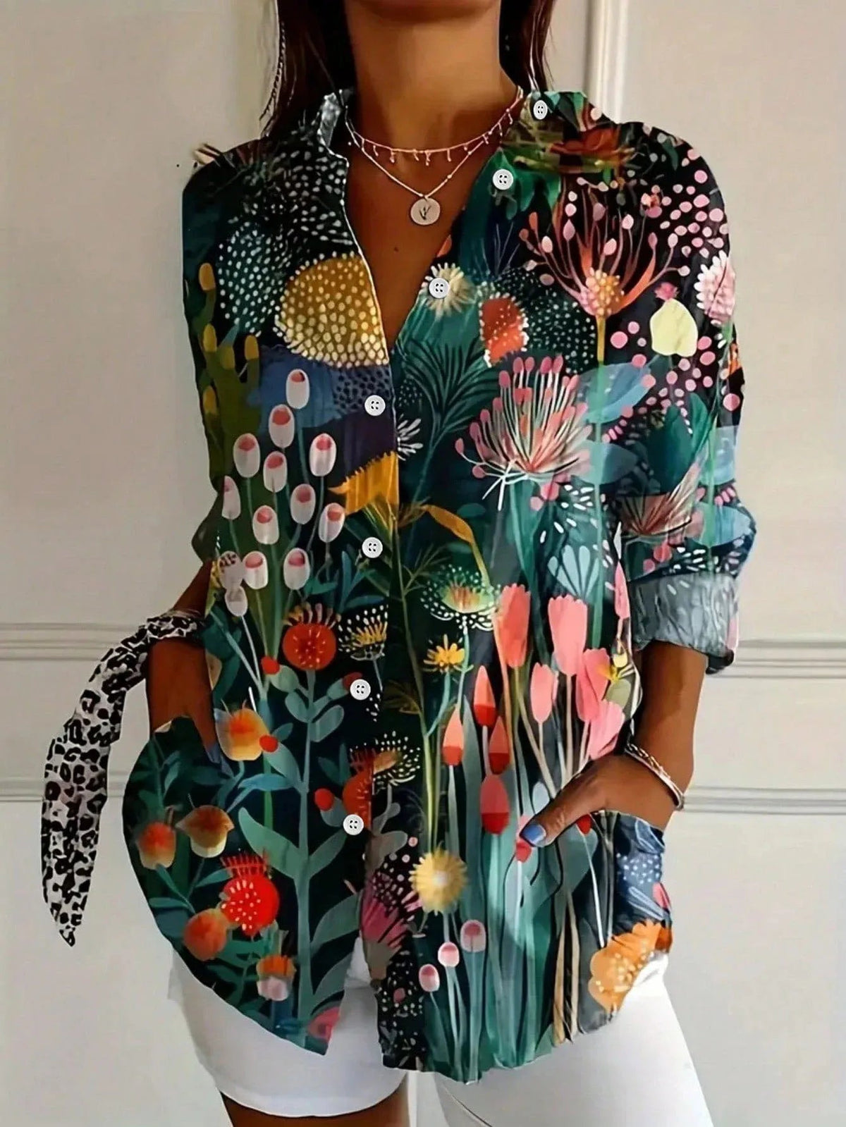 Bluse mit farbenfrohem Muster und bequemem Schnitt für Damen