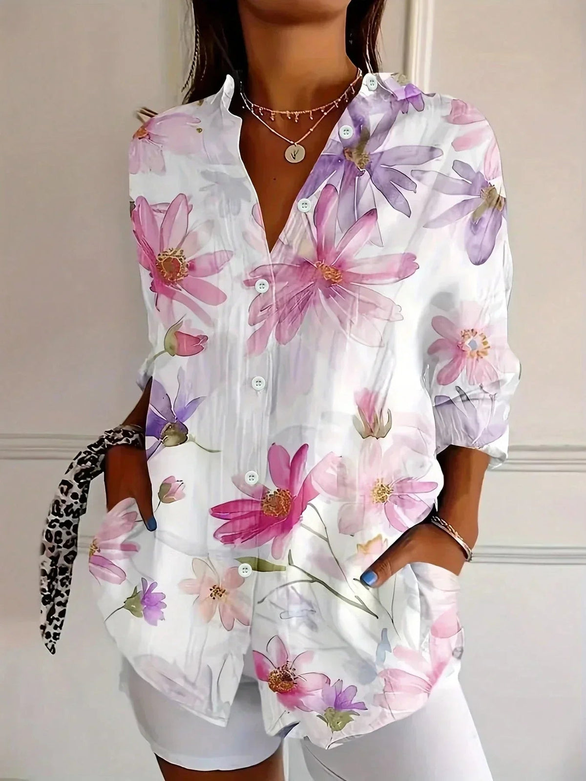 Bluse mit farbenfrohem Muster und bequemem Schnitt für Damen