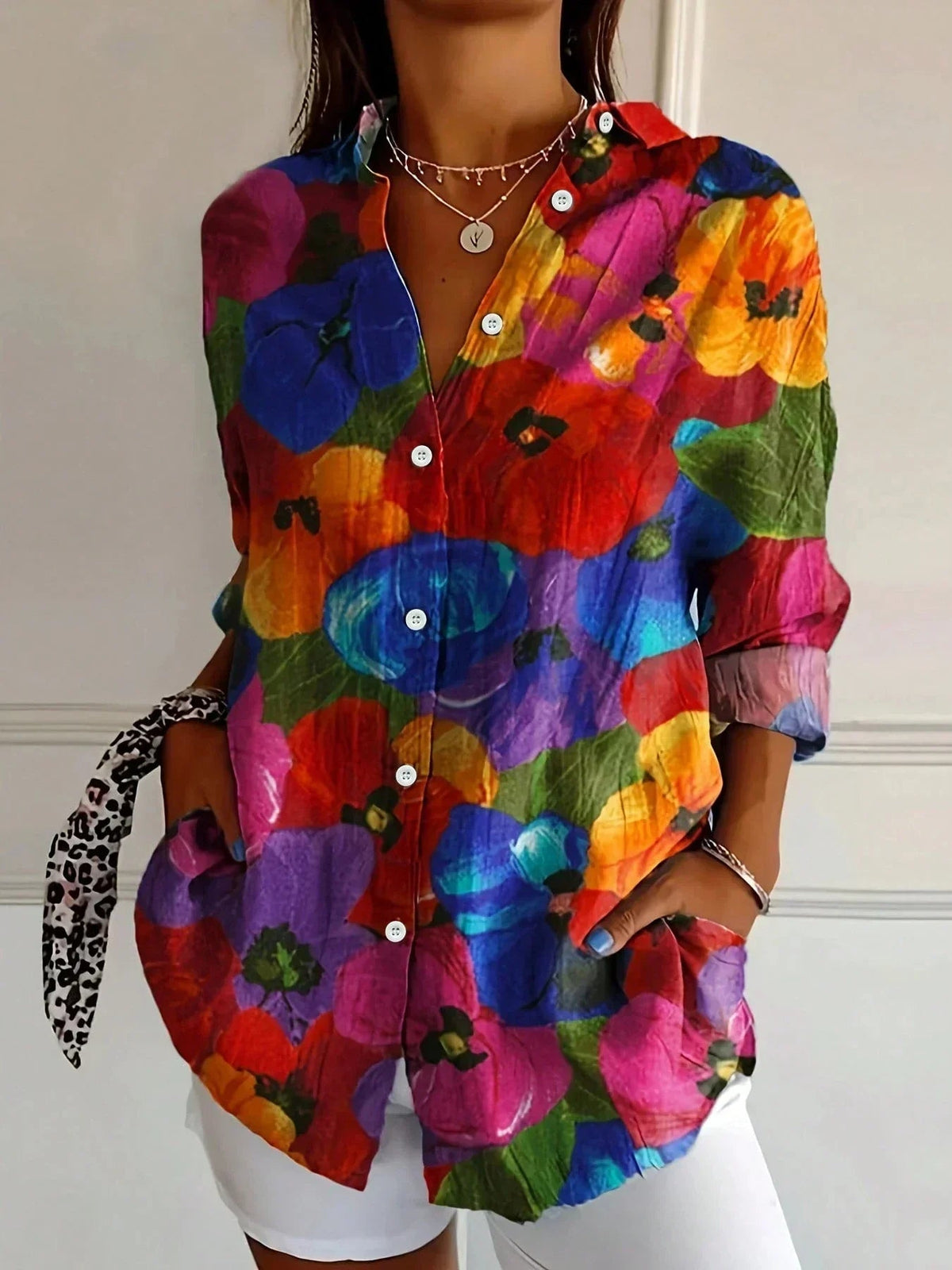 Bluse mit farbenfrohem Muster und bequemem Schnitt für Damen