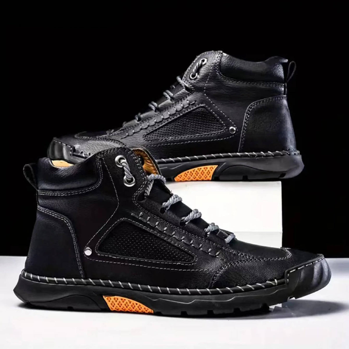 Boots Herren Outdoor Schnürstiefel aus Leder mit Profilsohle