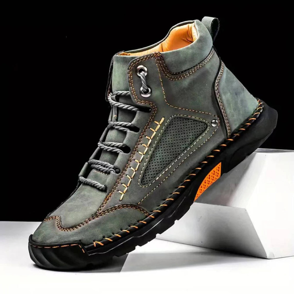 Boots Herren Outdoor Schnürstiefel aus Leder mit Profilsohle