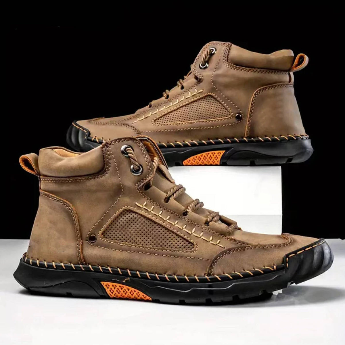 Boots Herren Outdoor Schnürstiefel aus Leder mit Profilsohle