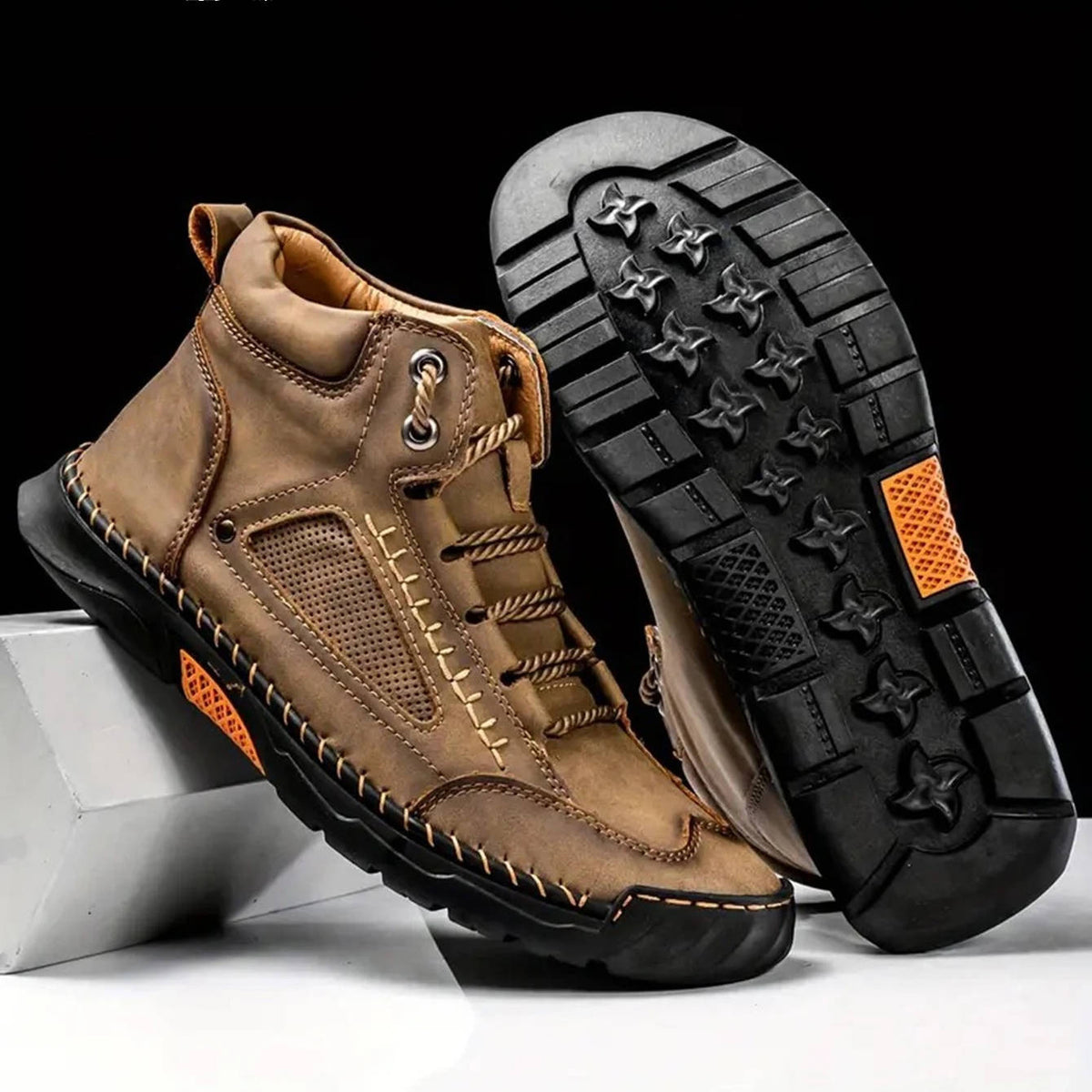 Boots Herren Outdoor Schnürstiefel aus Leder mit Profilsohle