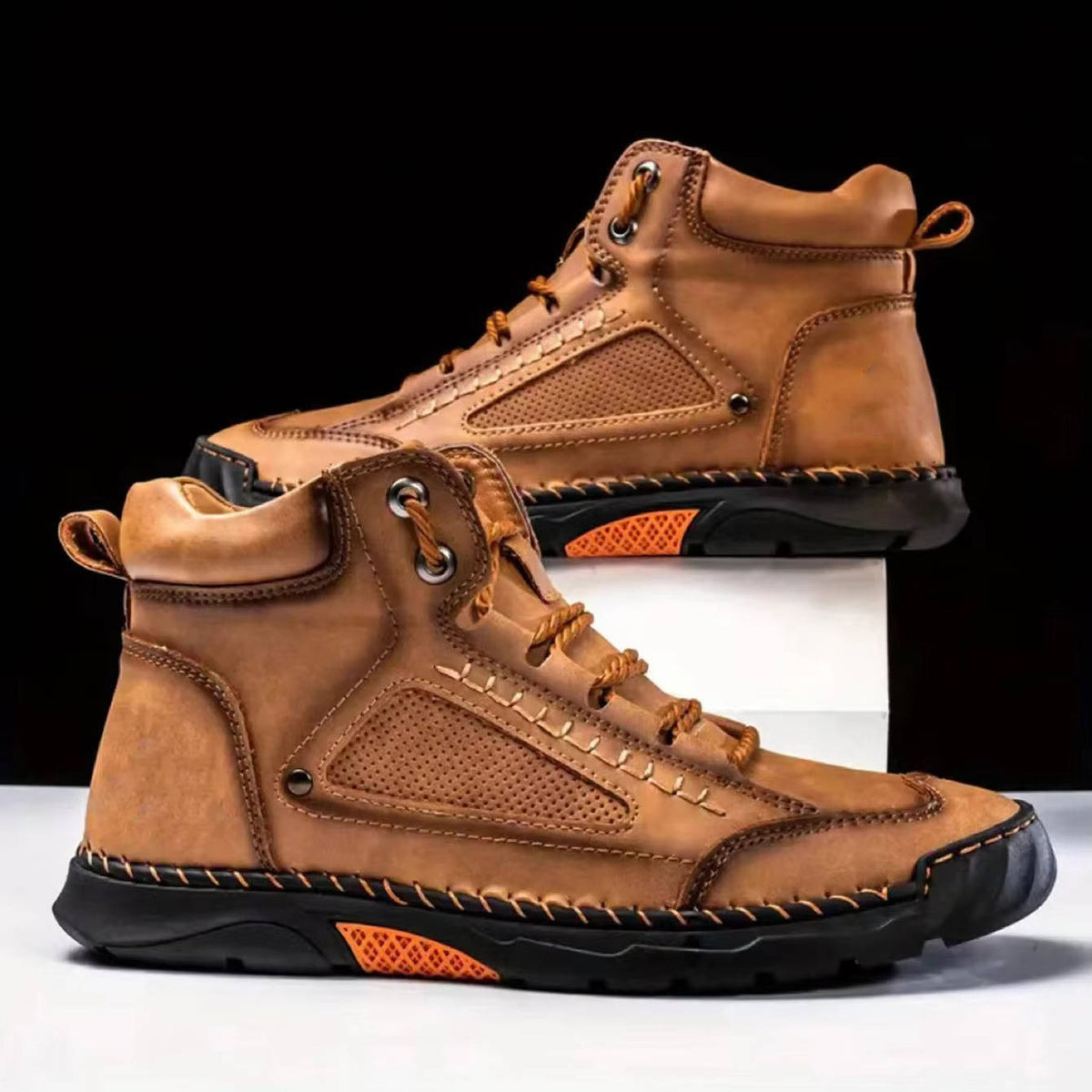 Boots Herren Outdoor Schnürstiefel aus Leder mit Profilsohle