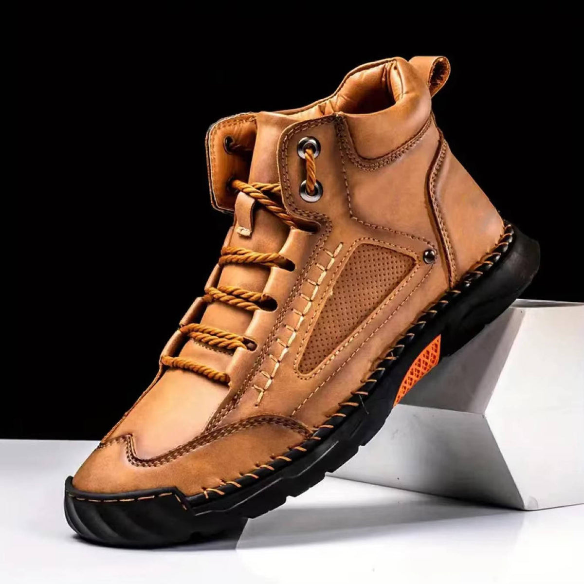 Boots Herren Outdoor Schnürstiefel aus Leder mit Profilsohle