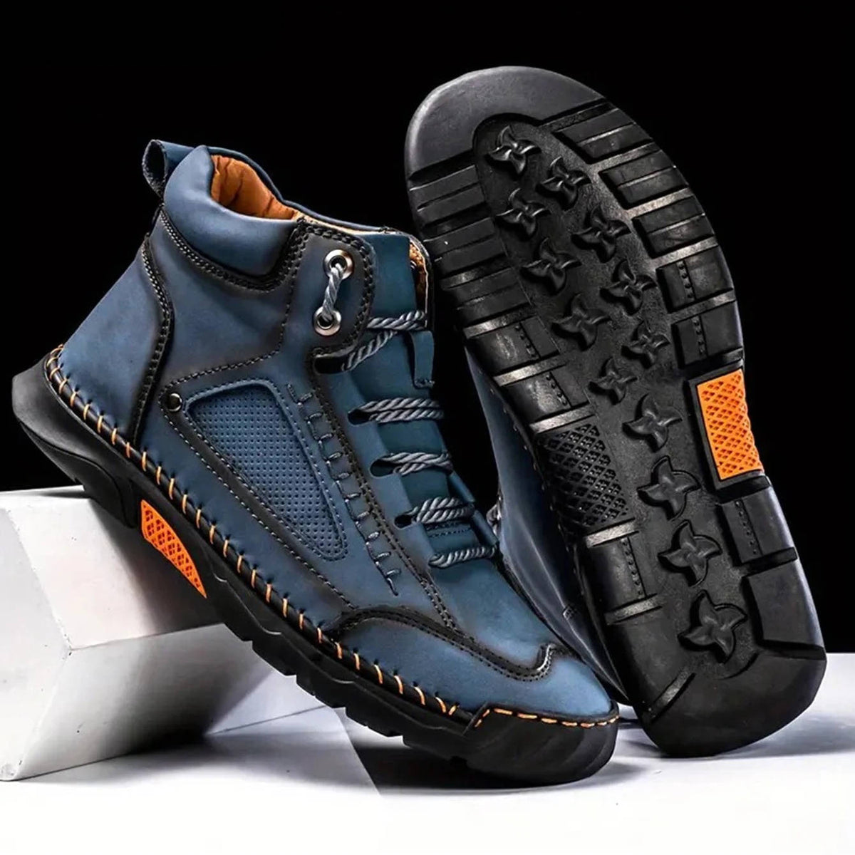 Boots Herren Outdoor Schnürstiefel aus Leder mit Profilsohle