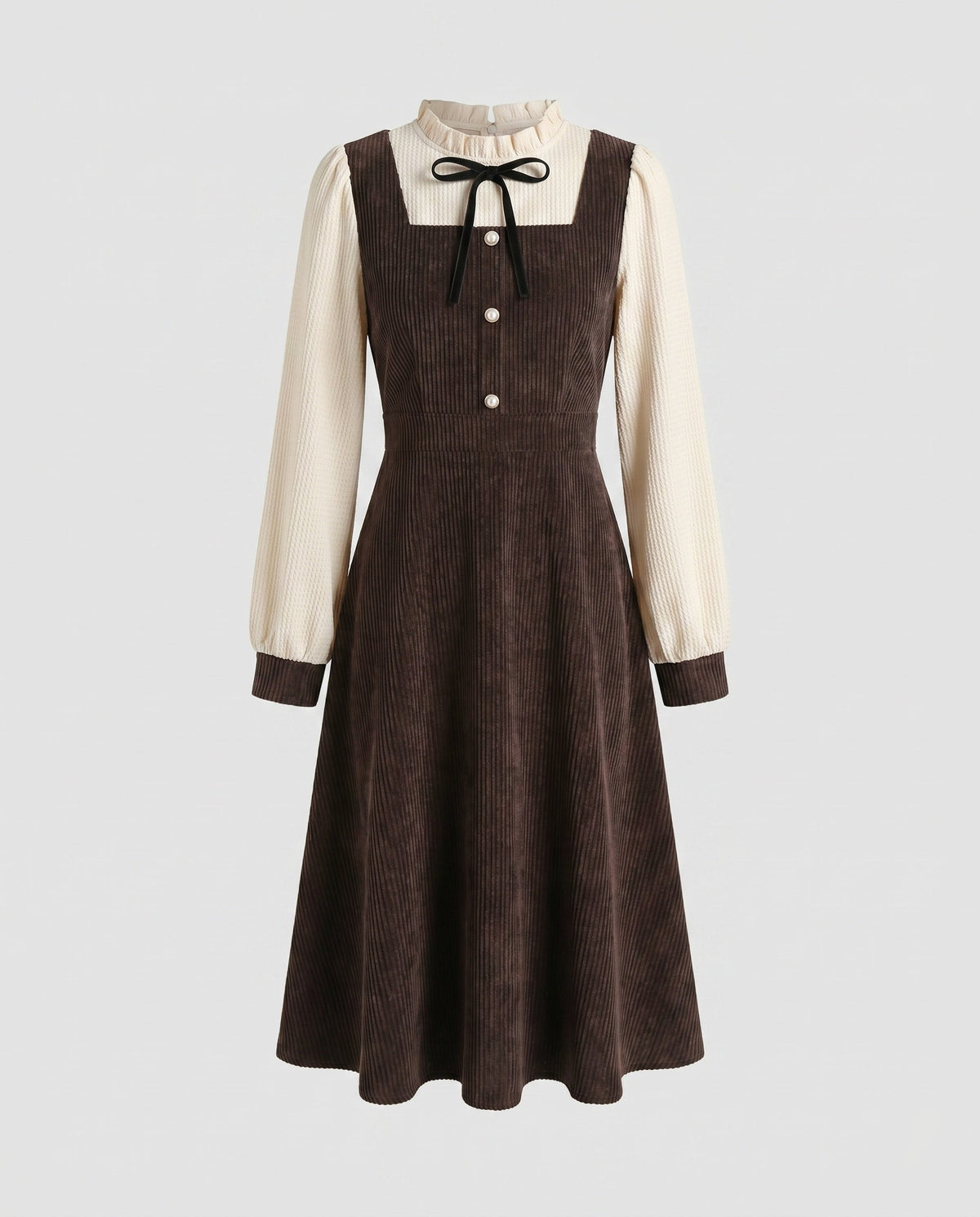 Cordkleid mit Rüschenkragen und Zierknöpfen für Damen