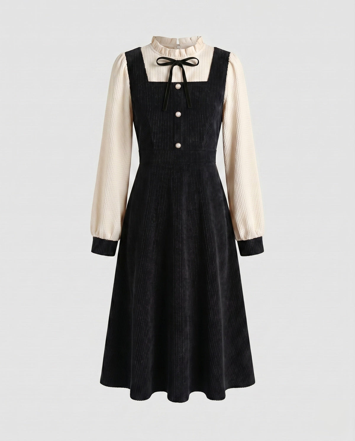 Cordkleid mit Rüschenkragen und Zierknöpfen für Damen