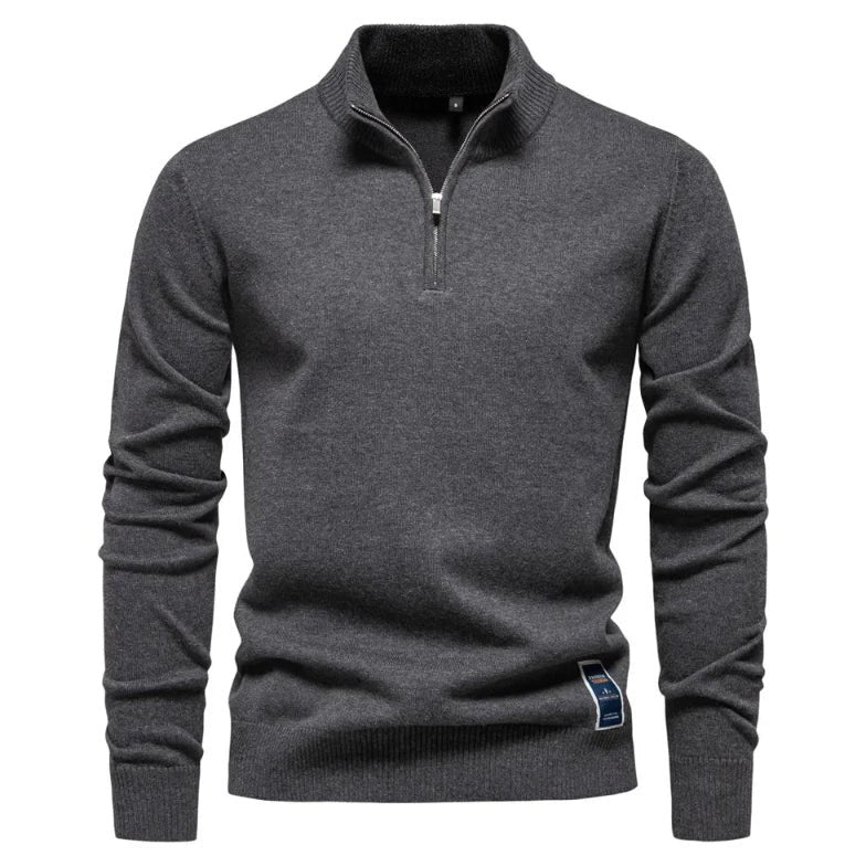 Bayer Modehaus - Herren Pullover mit Troyer-Kragen und Reißverschluss, Feinstrick in Dunkelgrau