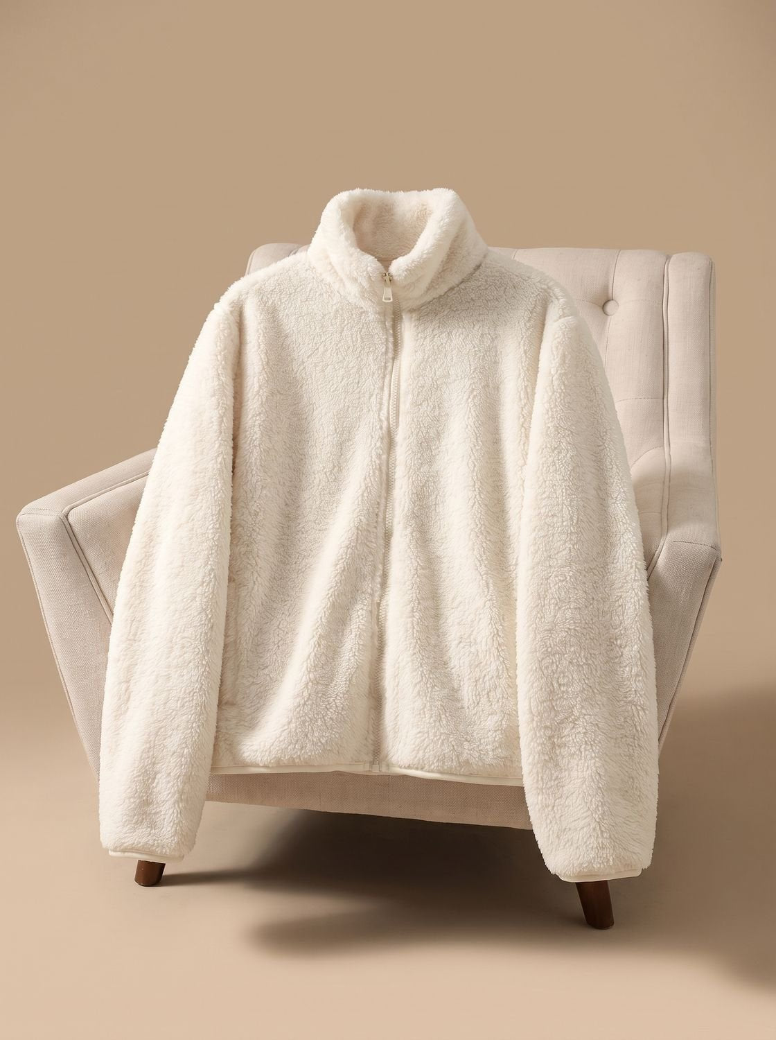 Damen Jacke Fleece Oversized mit Stehkragen und Reißverschluss