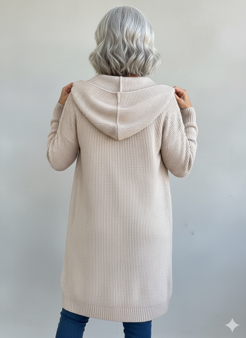 Bayer Modehaus - Damen Longcardigan in Rippstrick mit Kapuze und Taschen - Produktbild 3