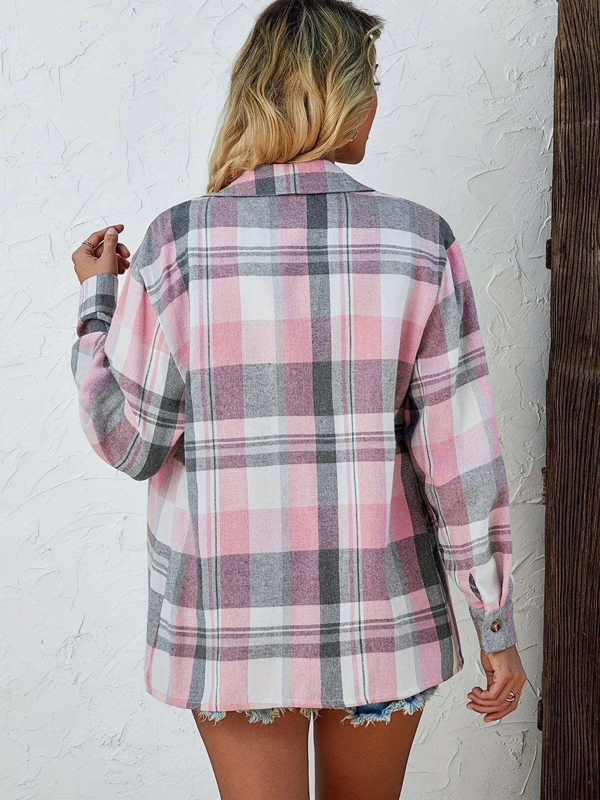 Flanellhemd Damen Oversized Langarm mit Karomuster und Knopfleiste