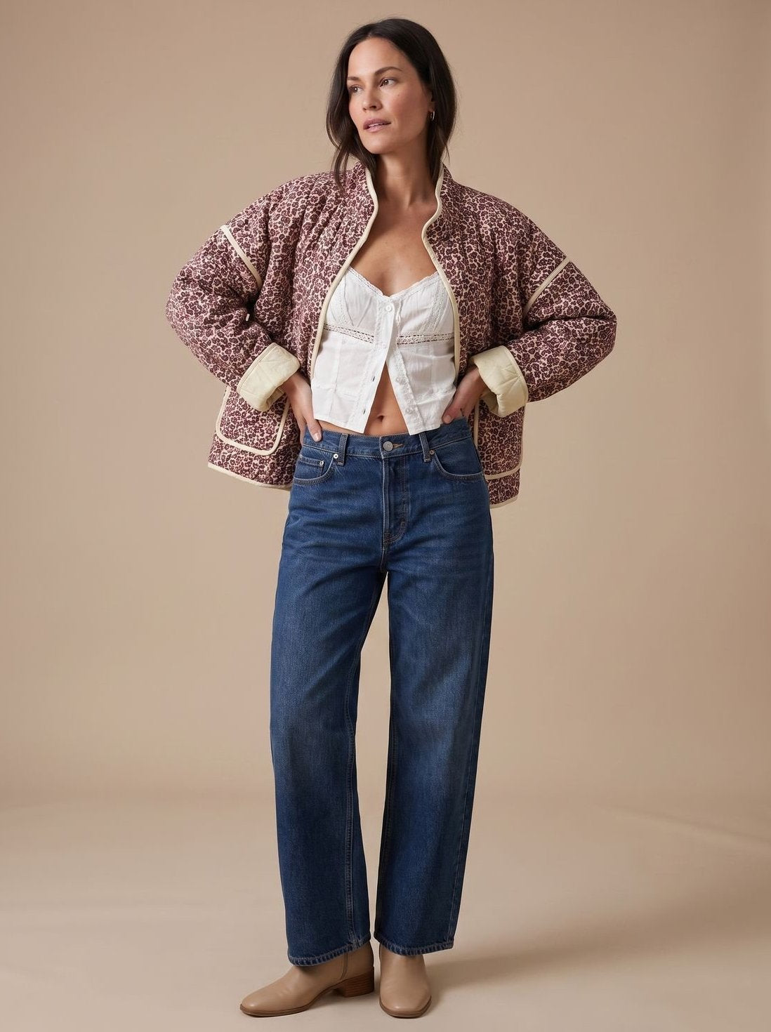 Damen Winterjacke mit Patchworkmuster gesteppt und Stehkragen