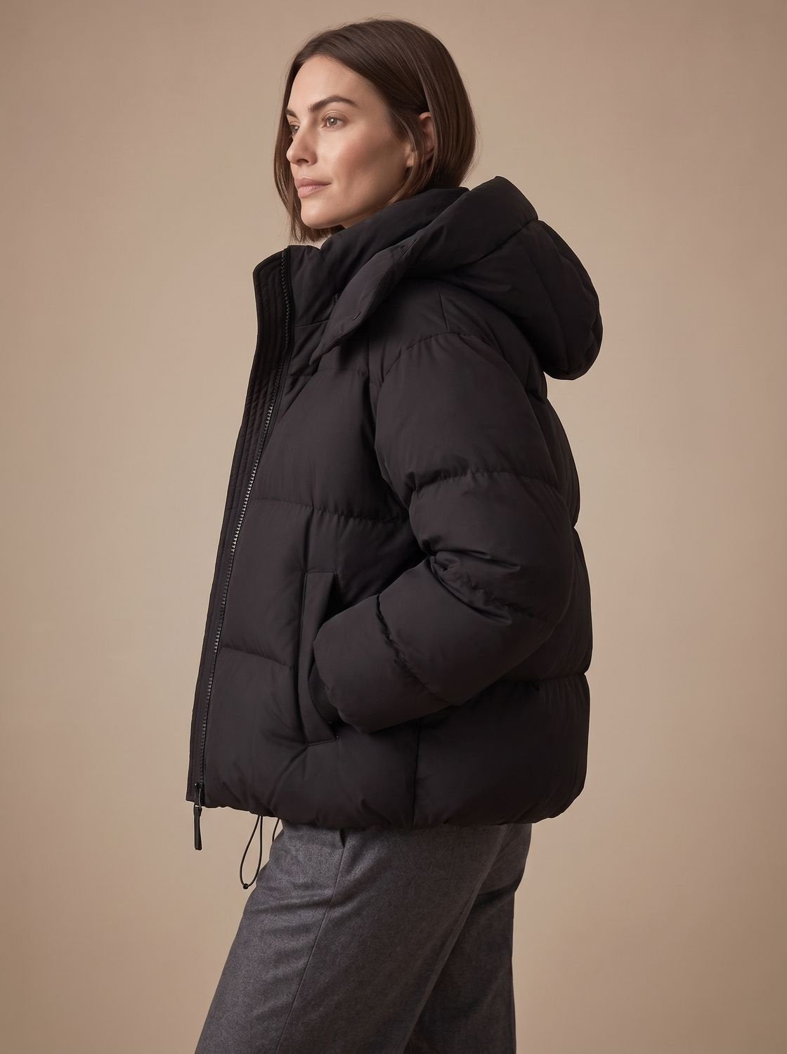 Daunenjacke Damen gefüttert, kurz und Oversize mit Kapuze